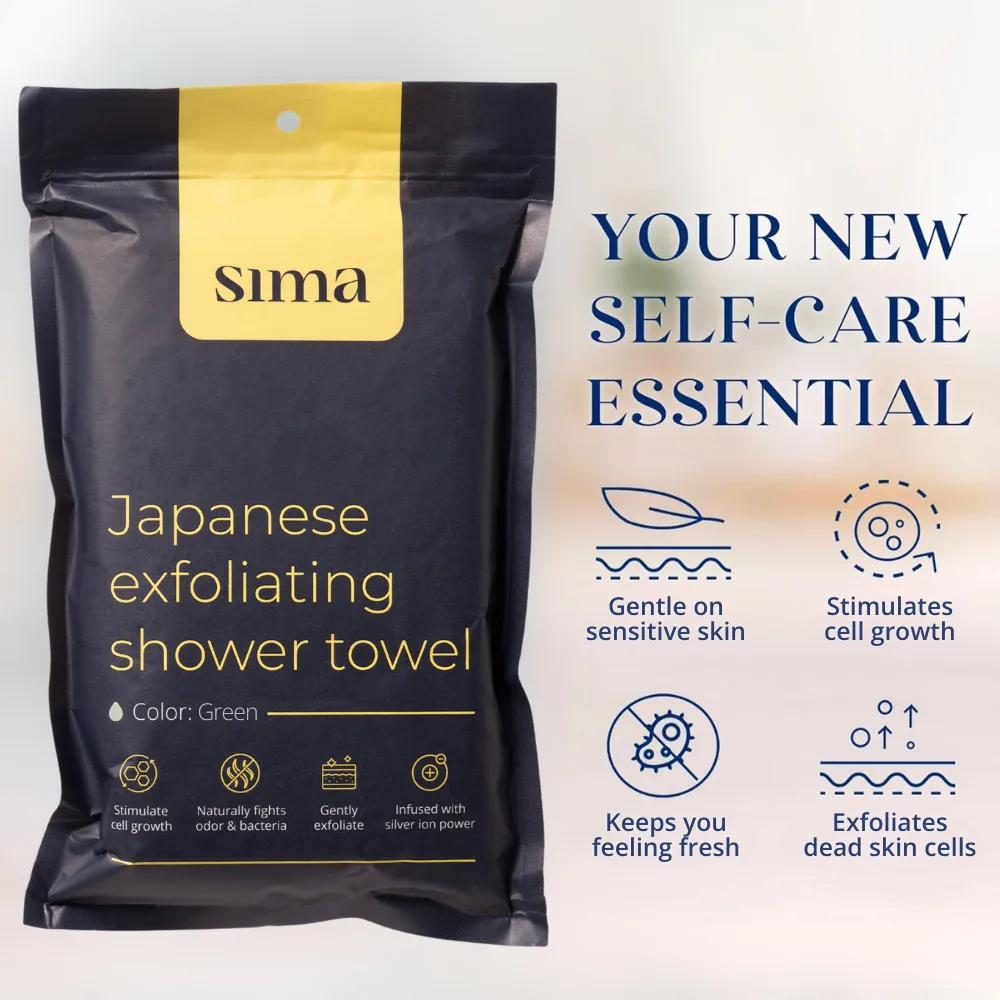 Sima Japanese Exfoliating Shower Towel – Aloe Green - Image 5